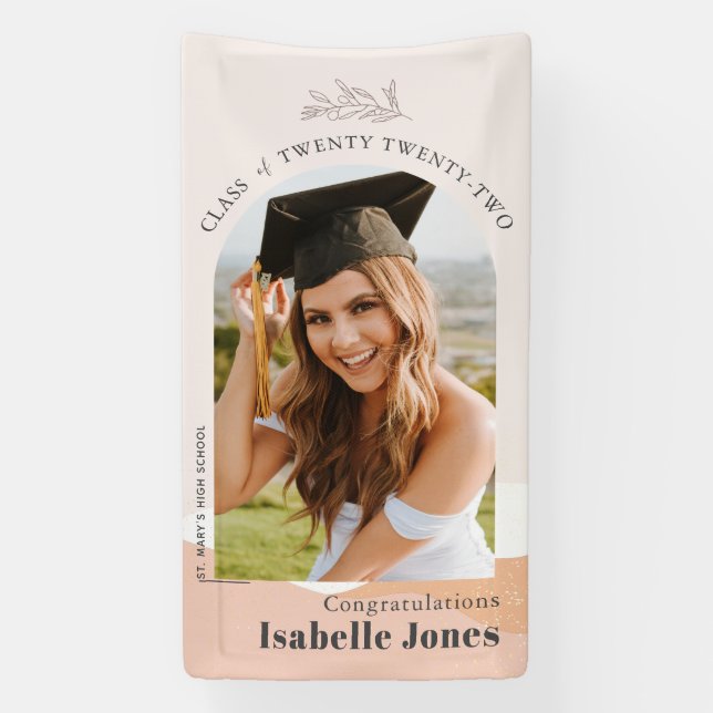Boho Muted Pink Desert Arch Photo Graduation Banner (Vertical)