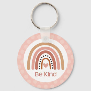 Boho Muted Rainbow Be Kind Inspirational Quote Keychain