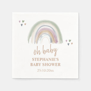 Boho Muted Rainbow Sage Green  Baby Shower  Napkin