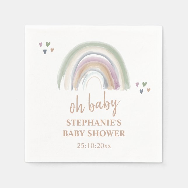  Boho Muted Rainbow Sage Green  Baby Shower  Napkin (Front)