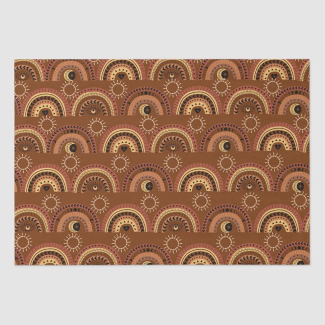 Boho Mystic Eye Rainbow Brown Background Tissue Paper (Front)