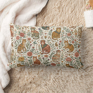 Boho Mystical Cats and Wildflower Garden  Lumbar Pillow