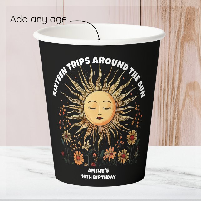 Boho Mystical Sun Birthday  Paper Cups (Creator Uploaded)