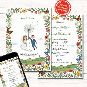 Boho Naive Art Couple Style Wedding Invitation