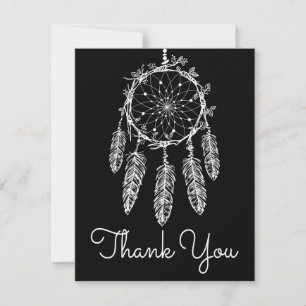 Boho Native American Black White Dream Catcher  Thank You Card