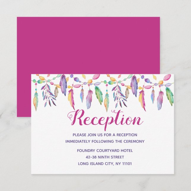 Boho Native American Purple Feather Indian Wedding Invitation (Front/Back)