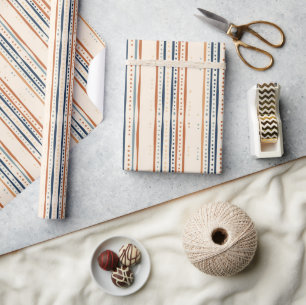 Boho native ethnic navy burnt orange brown colours wrapping paper