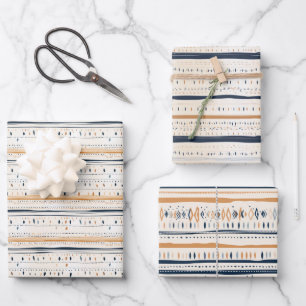 Boho native ethnic navy rusty terracotta stripes wrapping paper sheet