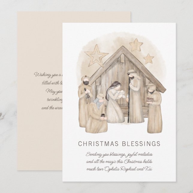 Boho Nativity Stable Scene Holiday Card (Front/Back)