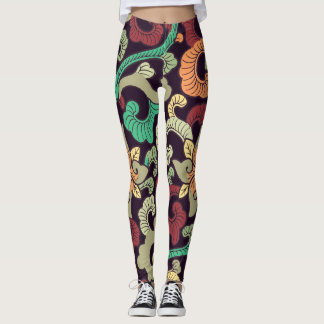 Boho nature floral, asian boho zen style leggings