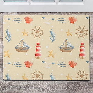 Boho Nautical Boat Lighthouse Pattern Doormat
