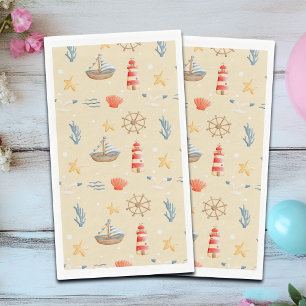Boho Nautical Boat Lighthouse Pattern Napkin