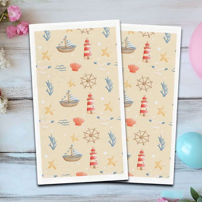 Boho Nautical Boat Lighthouse Pattern Napkin (Creator Uploaded)