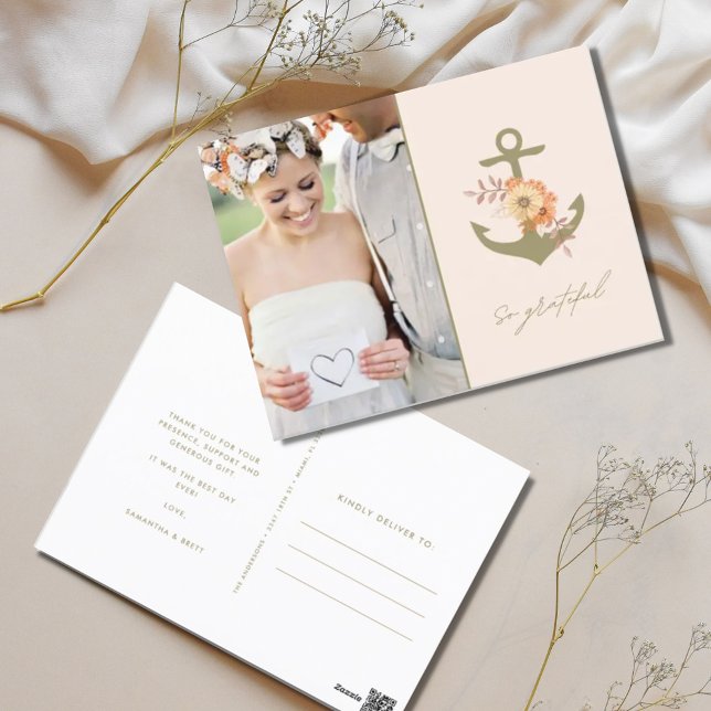 Boho Nautical Wedding Photo Thank You  Postcard (Nautical Boho Wedding Photo Thank You Postcard)