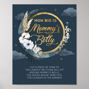 Boho navy and gold foil How big Mommy's belly game Poster