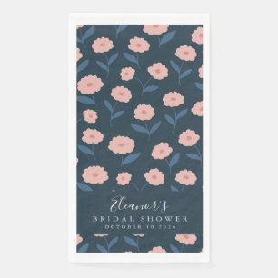 Boho Navy and Pink Floral Pattern Bridal Shower Napkin