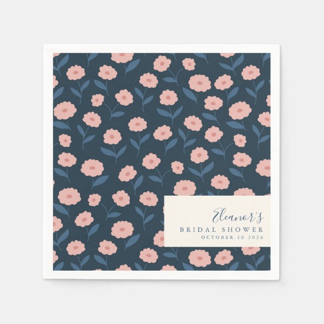 Boho Navy and Pink Floral Pattern Bridal Shower Napkin (Front)