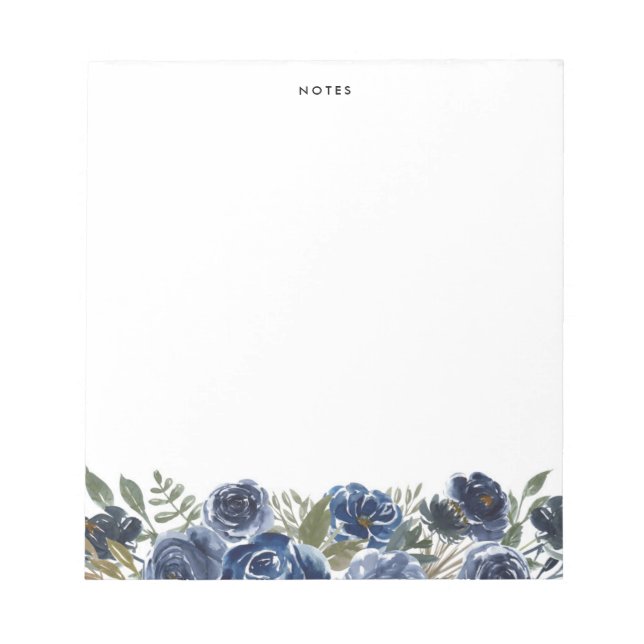 Boho Navy Blue Roses and Peonies Personalized Notepad (Front)