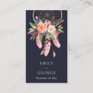 BOHO NAVY BLUSH DREAM CATCHER WEDDING THANK YOU BUSINESS CARD