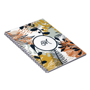 Boho Navy Brown Gold Leaves Notebook