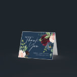 Boho Navy Burgundy Floral Wedding Thank You Card<br><div class="desc">Boho Burgundy and Blush floral Thank You,  Card. This Card is characterized by boho burgundy and blush roses and flowers with two modern high-class fonts that shape the trends of the present and future festive events.</div>