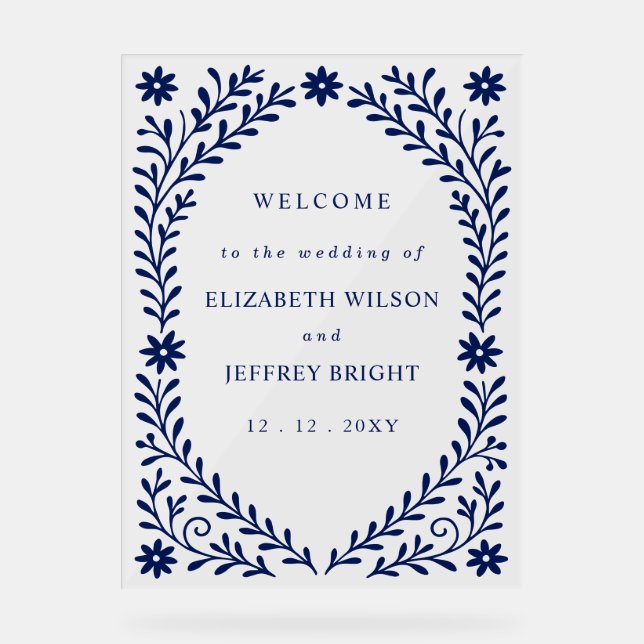 Boho Navy Floral Wedding Welcome Sign (Front)