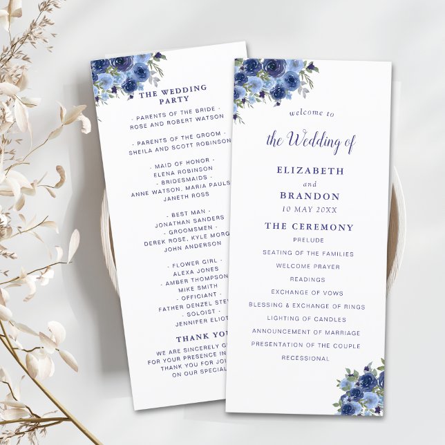 Boho Navy Flowers – Countryside Wedding Program (Creator Uploaded)