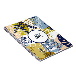 Boho Navy Green Tan Leaves Notebook