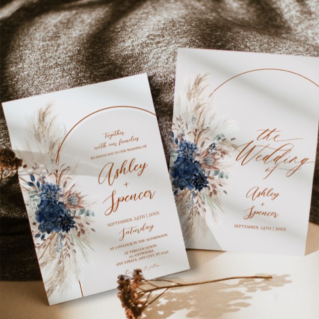Boho Navy Pampas Wedding Invitation Card (Boho Navy Pampas Wedding Invitation Card)