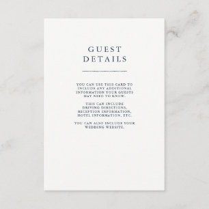 Boho Navy Peony Floral Wedding Guest Details Enclosure Card