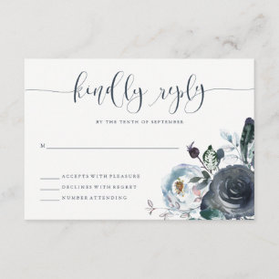 Boho Navy Peony RSVP   Calligraphie moderne