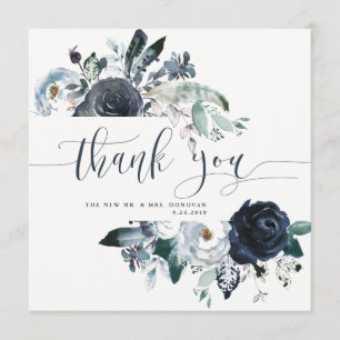 Boho Navy Peony Wedding Thank You   Photo
