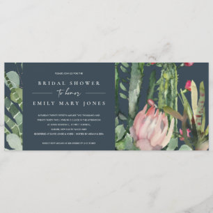 BOHO NAVY PINK FLORAL CACTI FAUNA BRIDAL SHOWER INVITATION