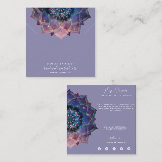 Boho Nebula Bloom | Mandala Design Square Business Card (Front/Back)