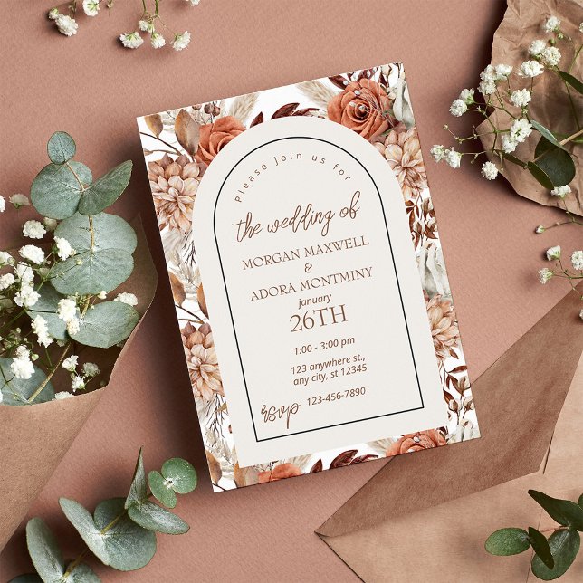 Boho Neutral Aquarelle Faire-part de mariage Pampa (Créateur téléchargé)