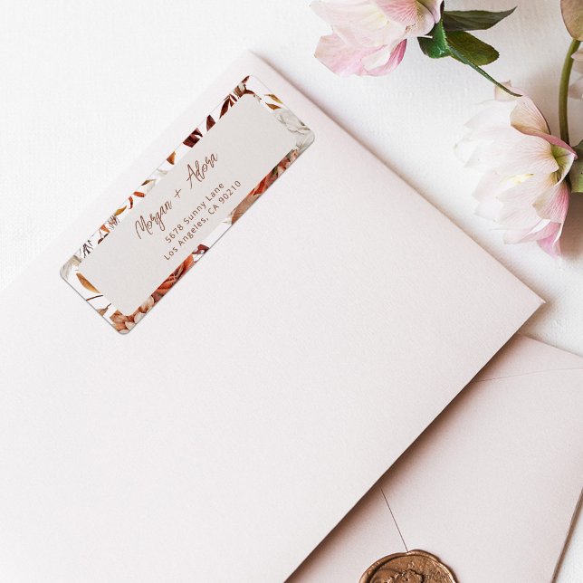 Boho Neutral Aquarelle Pampas Adresse de retour (Créateur téléchargé)
