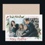 Boho Neutral Burgundy Red Merry Christmas Photo Holiday Card<br><div class="desc">This neutral boho style design features minimal winter greenery, with dry brush effect photo holder and text in trending boho palette colours. Add an optional message on the back or change the backer design (3 options available). QUICK TIP: To change the colour of the background/pattern/text to match with your photo...</div>