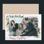 Boho Neutral Burgundy Red Merry Christmas Photo Holiday Card<br><div class="desc">This neutral boho style design features minimal winter greenery, with dry brush effect photo holder and text in trending boho palette colours. Add an optional message on the back or change the backer design (3 options available). QUICK TIP: To change the colour of the background/pattern/text to match with your photo...</div>