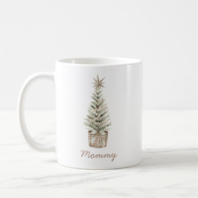 Boho Neutral Christmas Tree Mommy Mug (Left)