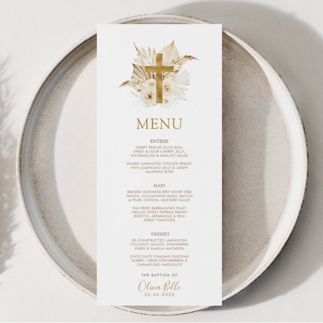 Boho Neutral Dried Palm Baptism Christening Menu (Creator Uploaded)