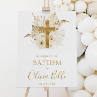 Boho Neutral Dried Palm Floral Baptism Welcome