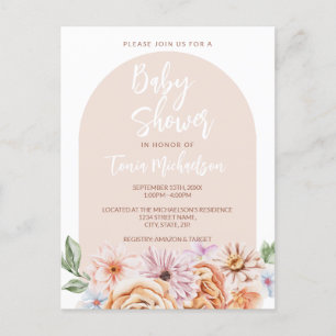 Boho Neutral Floral Baby Shower Postcard
