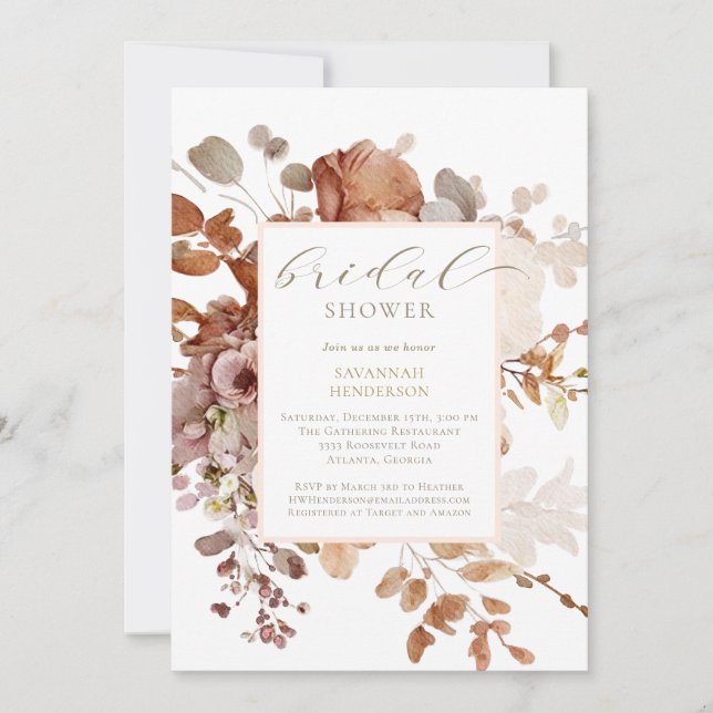 Boho Neutral Floral Bridal Shower Invitation (Front)