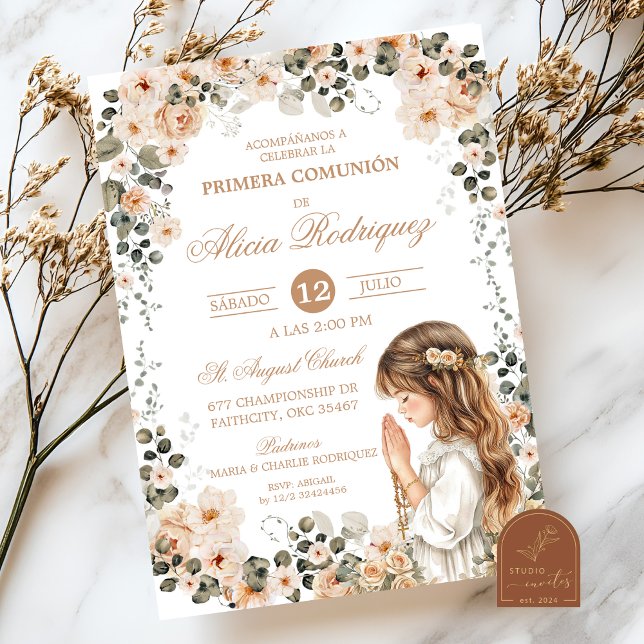 Boho Neutral Floral Première Invitation à la Premi (Créateur téléchargé)
