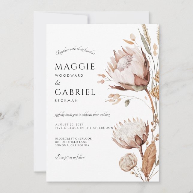 Boho Neutral Floral Wedding Invitation (Front)