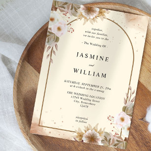Boho Neutral Floral Wedding Invitation