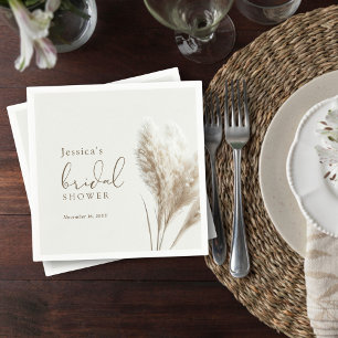 Boho Neutral Fluffy Pampas Grass Bridal Shower Napkin