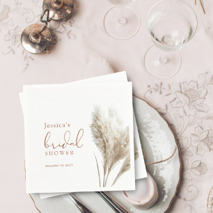 Boho Neutral Fluffy Pampas Grass Bridal Shower Napkin
