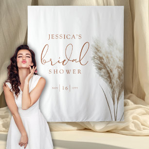 Boho Neutral Fluffy Pampas Grass Bridal Shower Tapestry