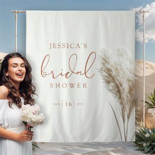 Boho Neutral Fluffy Pampas Grass Bridal Shower Tapestry